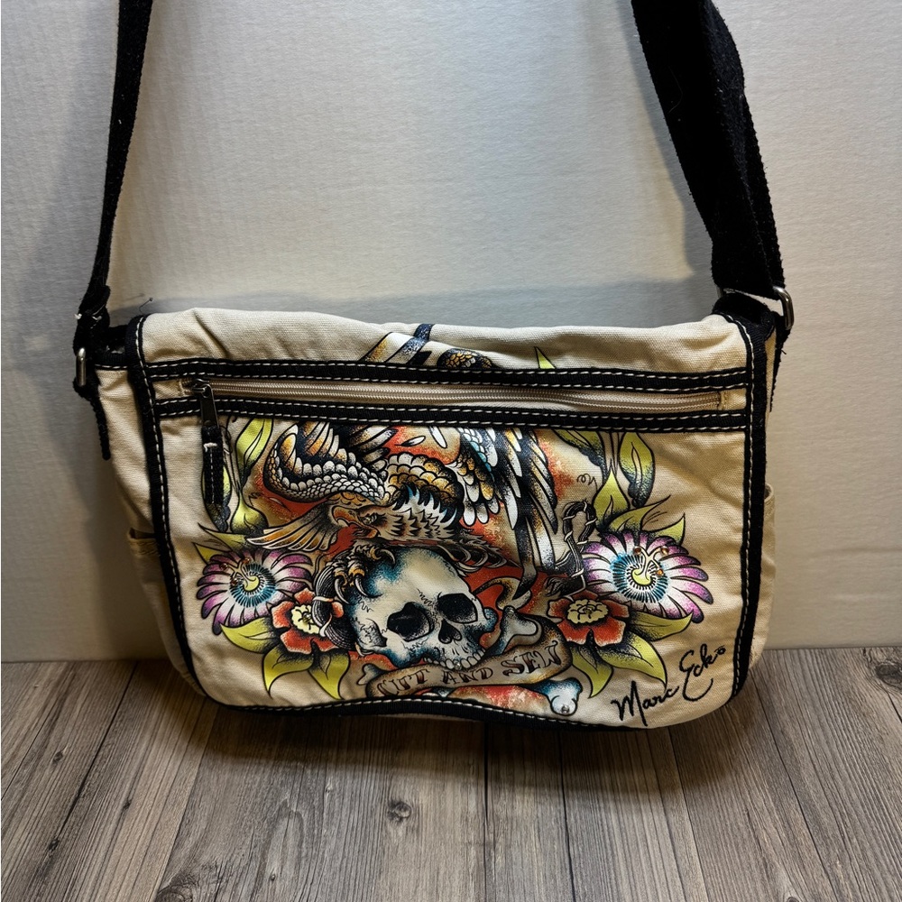 Red By MARC ECKO Beige Graphic Canvas Messenger Bag VINTAGE 2000’s Size 15”x11”
